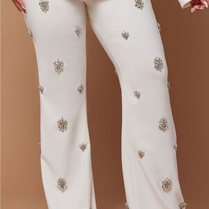 Fashion Nova Cream Wide Leg Pants with Embellishments